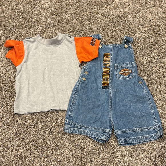 Harley-Davidson Kids Denim Overalls with Orange Tee - Picture 4 of 6